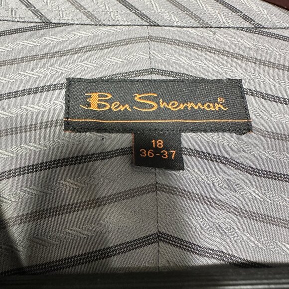 Ben Sherman Shirt Mens 18 Button Up Gray Stripe Cotton Long Sleeve Pocket - Picture 5 of 8